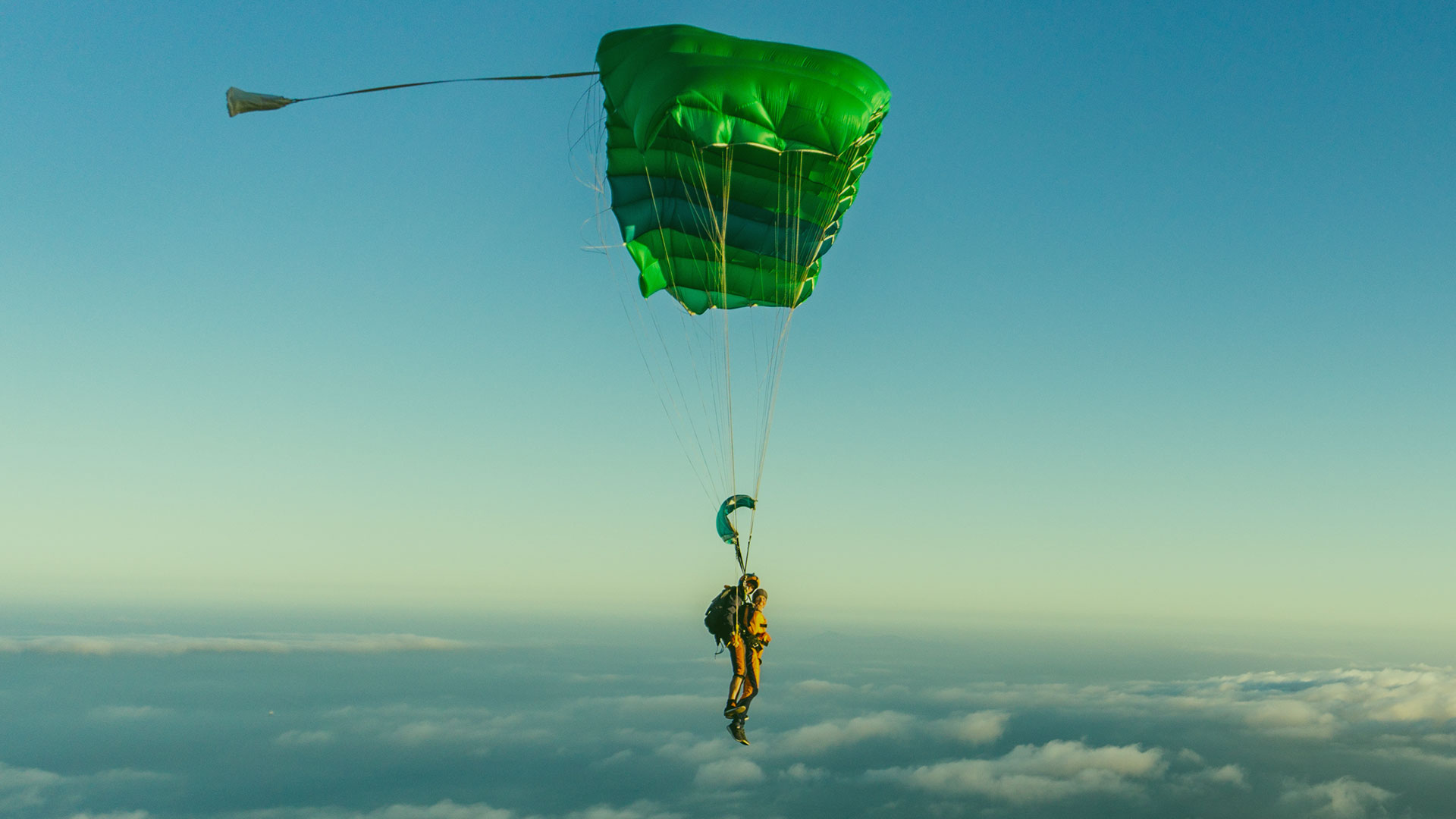 Skydiving above New Zealand when the parachute opens